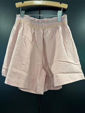 The Sunday Collective Girls Pink Smocked‎ Seersucker Shorts Size 8-9 NEW